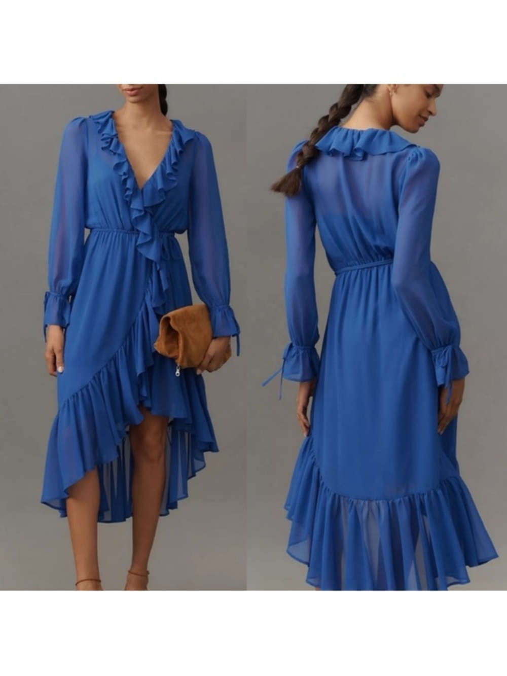 Anthropologie Blue Ruffle Asymmetrical Dress - Picture 7 of 7